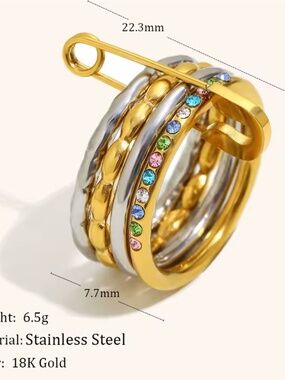 Four Layers Mixed Color Pin Zirconia Rings Size 7